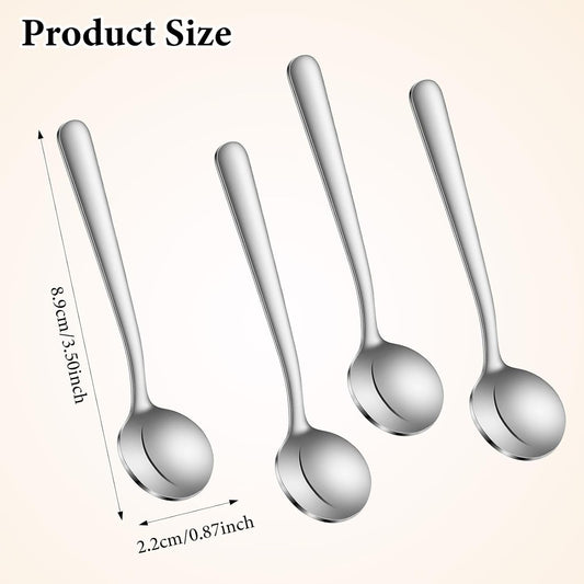 4Pcs Tiny Spoons for Spices, 3.5 Inch Stainless Steel Spice Spoon, Small Spoons for Spice Jars, Mini Metal Spoon for Sugar Salt Honey, Silver