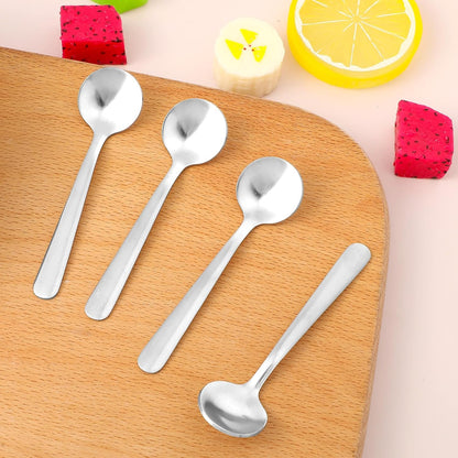 4Pcs Tiny Spoons for Spices, 3.5 Inch Stainless Steel Spice Spoon, Small Spoons for Spice Jars, Mini Metal Spoon for Sugar Salt Honey, Silver
