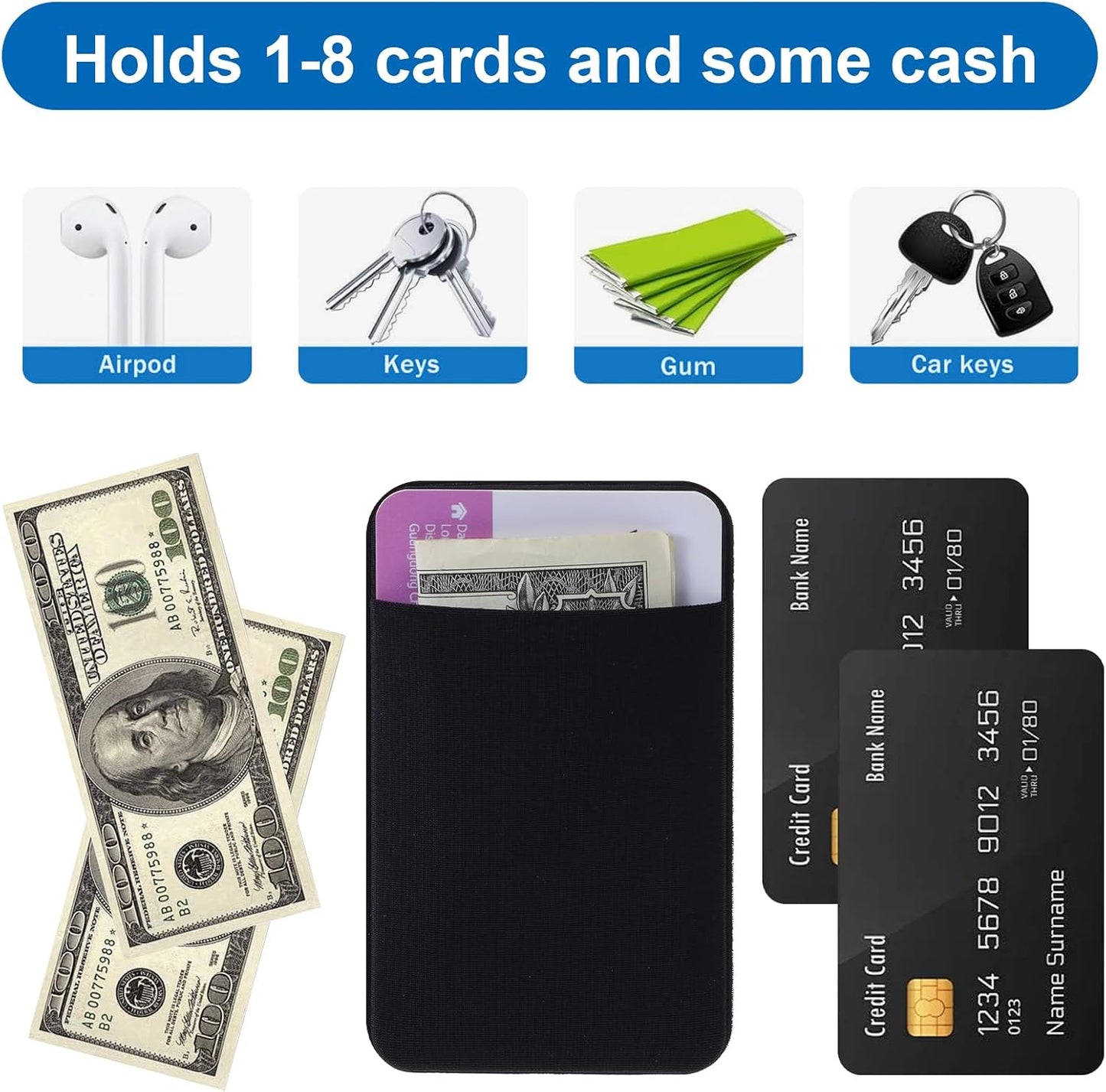 3PCS Wallet Key Holder, Slim Card Holder Minimalist Wallet for Men-Small Card Key Holders Slim Cards Holders of Phone Back
