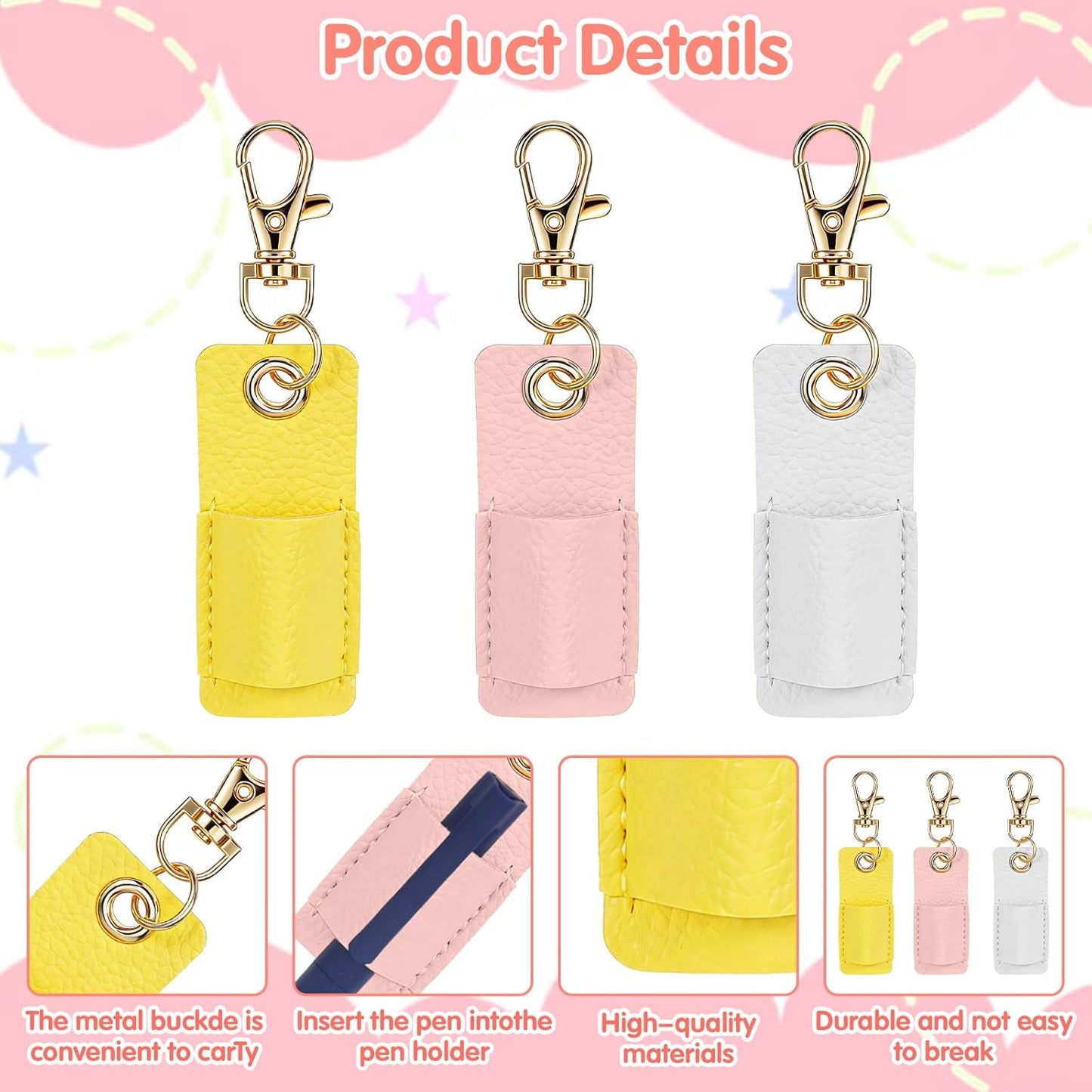 3Pcs Lanyard Pen Holder,Single Lanyard Pen Holder Anti-Lost PU Leather Badge Pens Keychain for Nurses,Courier,Office Supplies