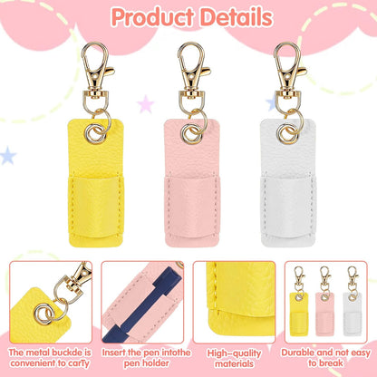 3Pcs Lanyard Pen Holder,Single Lanyard Pen Holder Anti-Lost PU Leather Badge Pens Keychain for Nurses,Courier,Office Supplies