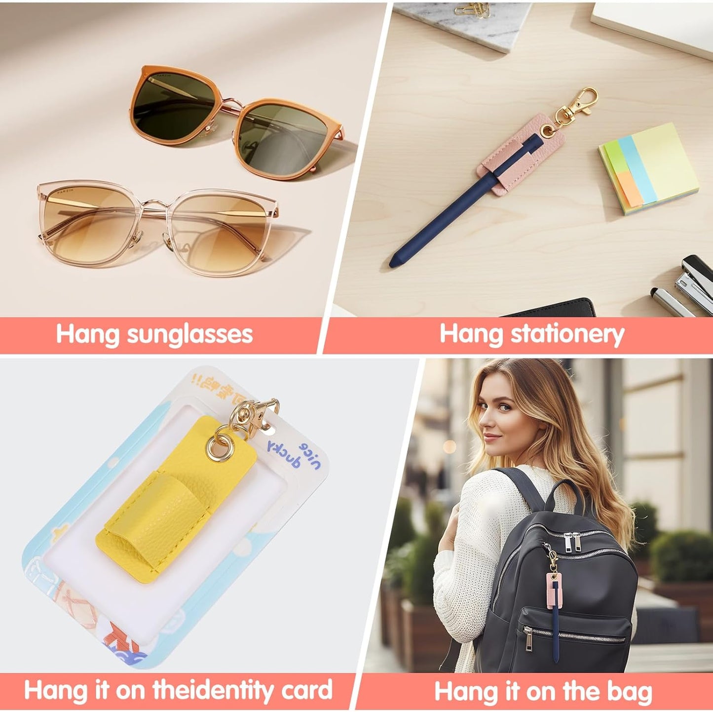 3Pcs Lanyard Pen Holder,Single Lanyard Pen Holder Anti-Lost PU Leather Badge Pens Keychain for Nurses,Courier,Office Supplies