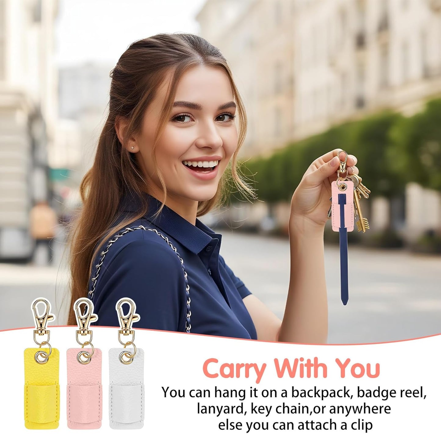 3Pcs Lanyard Pen Holder,Single Lanyard Pen Holder Anti-Lost PU Leather Badge Pens Keychain for Nurses,Courier,Office Supplies