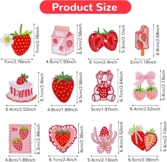 12PCS Strawberry Iron on Patches,Cute Patches Iron on Fruit Bow Embroidered Patch for Clothing Backpack Hat Bags