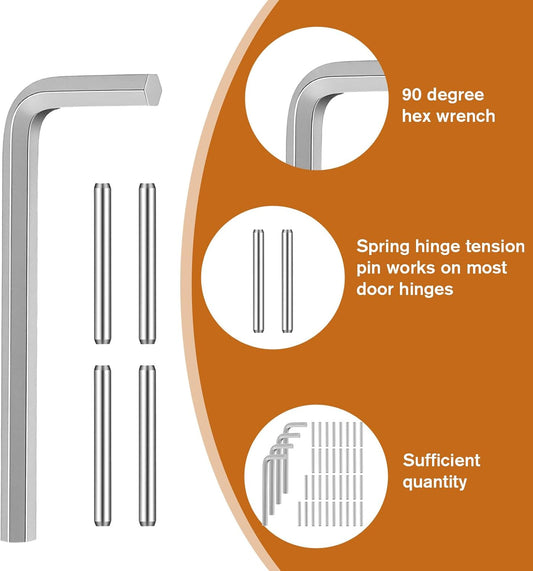 Self Closing Door Hinges Tension Pin Replacement Kit, 35pcs Stainless Steel Shelf Pins and 4pcs Hex Wrenches, Metal Dowel Pegs Shelf Support Pins for Automatic Closing of Door Hinges on Garage Doors
