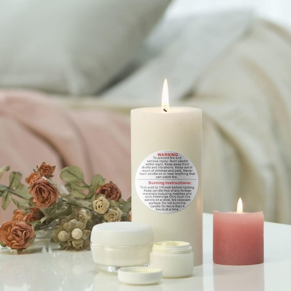 500 Pieces White Candle Warning Labels Candle Jar Container Stickers Candle Safety Stickers Decal Candle Warning Labels Stickers for Candle Making DIY Candle Jars and Tins Candle Making (1 inch)