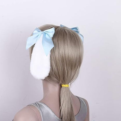 1 Pair Blue Girls Bunny Plush Lop Ears Hair Clip Rabbit Furry Ears Ribbon Bow-knot Hair Clamp Hairpin Cosplay Headwear Easy to Wear Ornaments, Hair Accessories