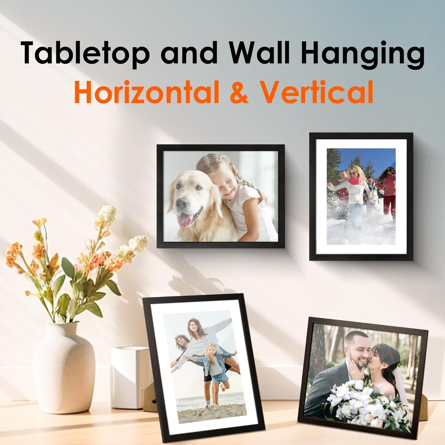 8x10 Picture Frame 1 Pack, Photo Frame with HD Plexiglass, Display Pictures 5x7 with Mat or 8x10 Without Mat, Picture Frames Collage for Tabletop or Wall Display, Black