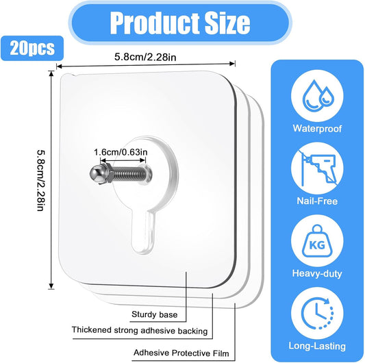 20 PCS Quick Stick Studs for Hanging Adhesive Wall Hooks Wall Hangers Self Adhesive Hooks Without Nails Screw Free Sticker, Seamless Screws for Mount, Reusable for Kitchen, Bathroom, Home, Office