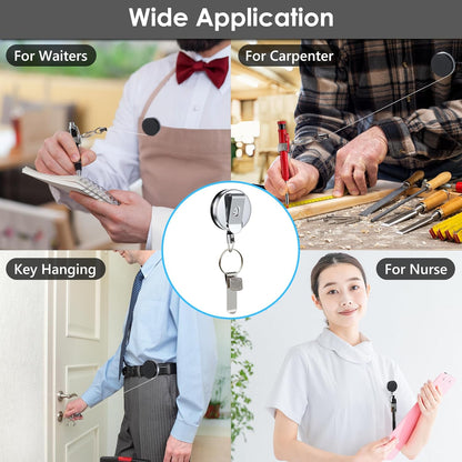 Landhoow 2 Pcs Retractable Pull Pen Pencil Holder, 27.5'' Retractable Pen Holder for Carpenters, Workers, Nurses, Bricklayer, Waiter, Universal Pencil Lanyard with Belt Clip and Key Ring