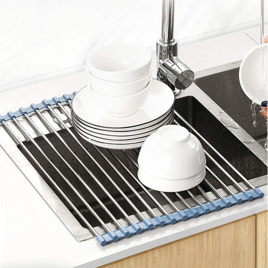 Over The Sink Dish Drying Rack, Roll Up Dish Drying Rack Kitchen Dish Rack + Silicone Soda Can Cover Lids, Reusable Soda Can Lids Beer Can