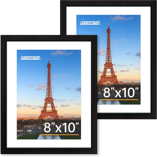 8x10 Picture Frame Set of 2, Photo Frame with HD Plexiglass, Display Pictures 5x7 with Mat or 8x10 Without Mat Multi Picture Frames Collage for Tabletop or Wall Display, Black