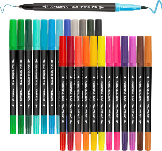 24 Brush Markers for Adult Coloring Books, Coloring Markers for Adults Lettering, Dual Tip Brush Pens School Classroom Art Supplies, Drawing Pens for Art, Journal Planner, Doodle