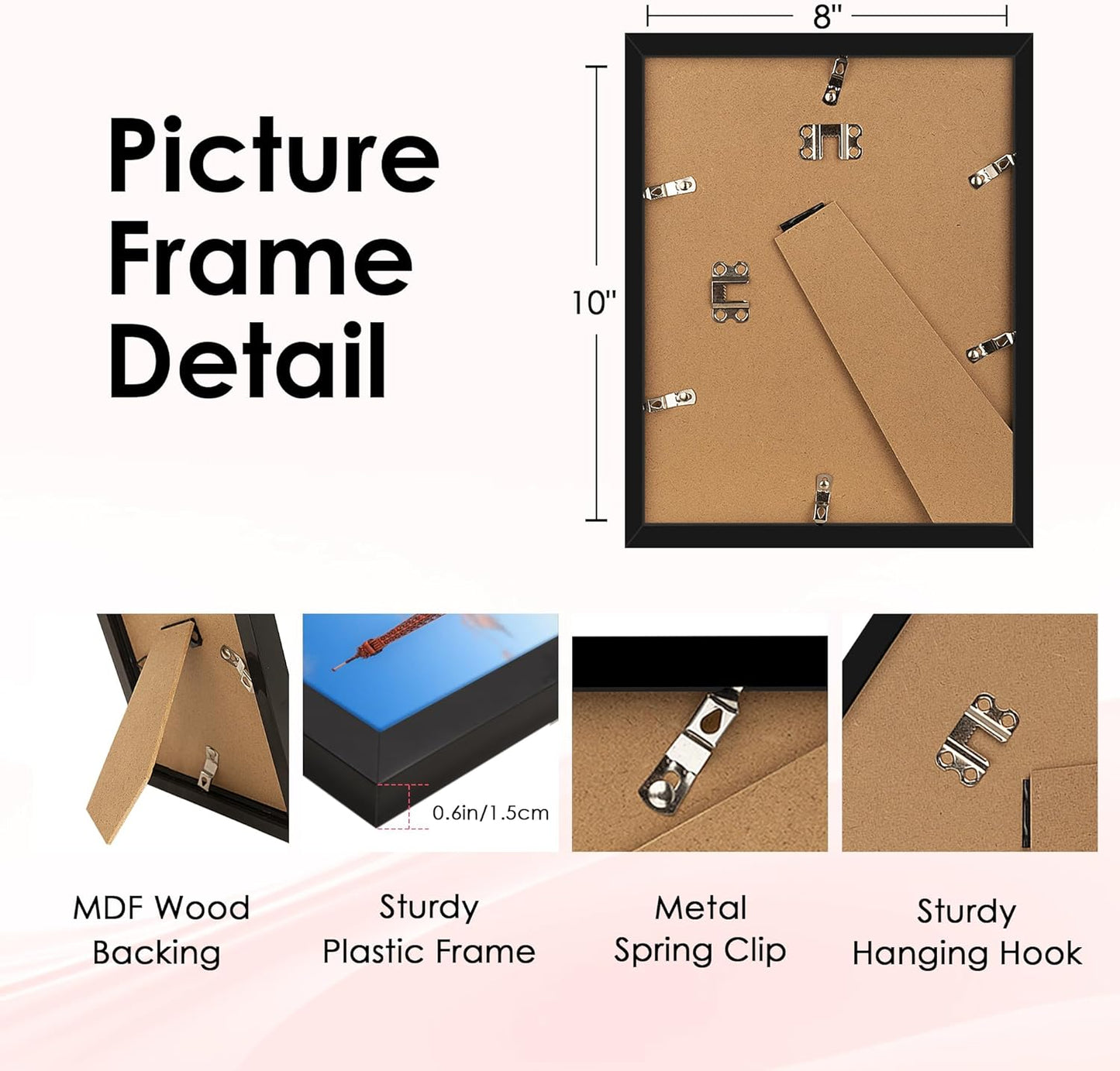 8x10 Picture Frame, Black Poster Frame with HD Plexiglass, Display Pictures 5x7 with Mat or 8x10 Without Mat, Photo Frames Collage for Tabletop or Wall Display, 2 Pack