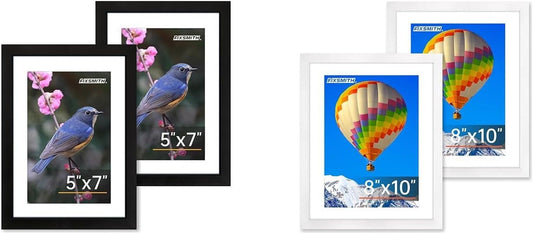 5x7 Picture Frame Set of 2 & 8x10 Picture Frame Set of 2, Photo Frame with HD Plexiglass, Display Pictures 5x7 with Mat or 8x10 Without Mat