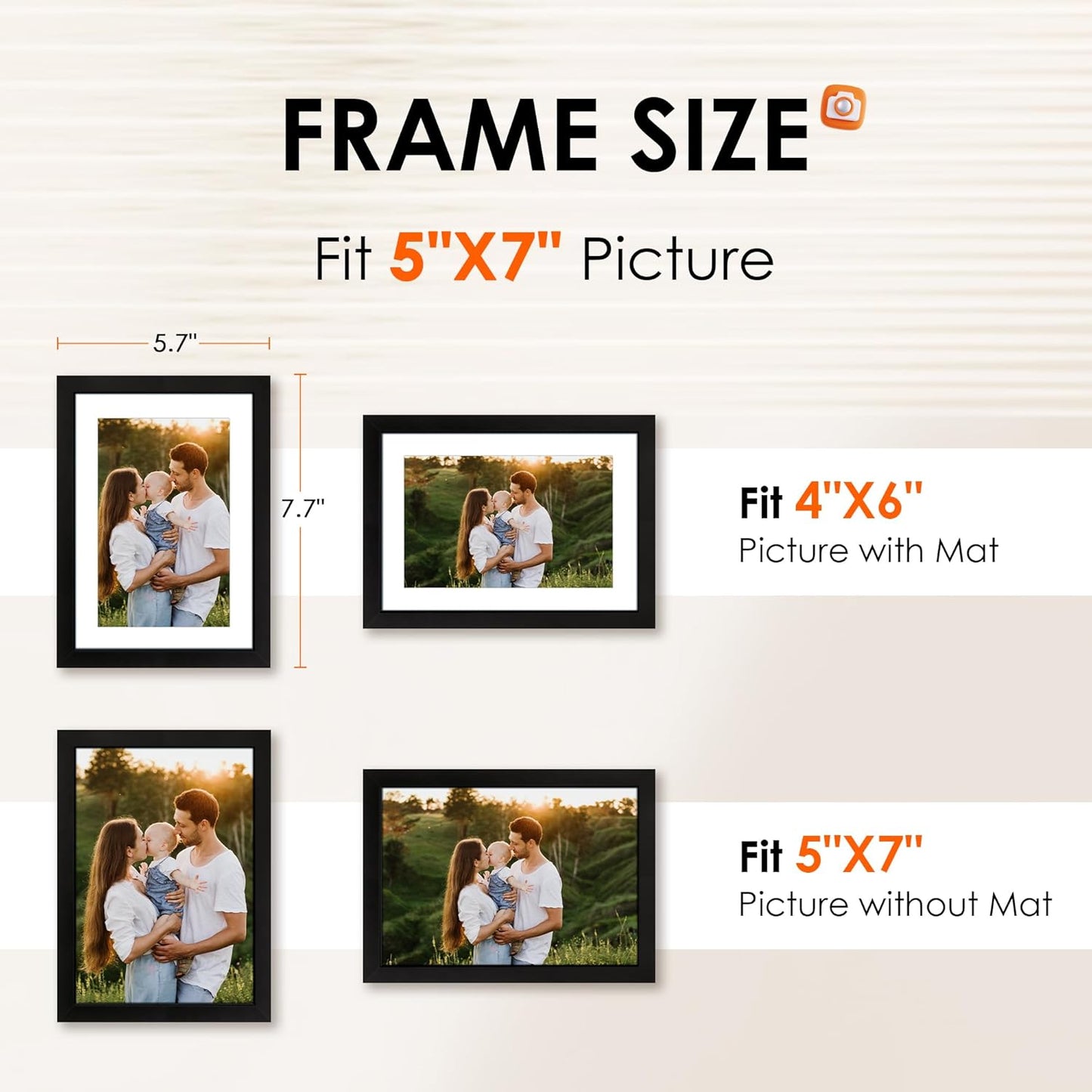 5x7 Picture Frame Set of 2 & 8x10 Picture Frame Set of 2, Photo Frame with HD Plexiglass, Display Pictures 5x7 with Mat or 8x10 Without Mat