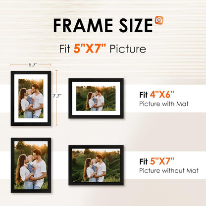 5x7 Picture Frame Set of 2 & 8x10 Picture Frame Set of 2, Photo Frame with HD Plexiglass, Display Pictures 5x7 with Mat or 8x10 Without Mat