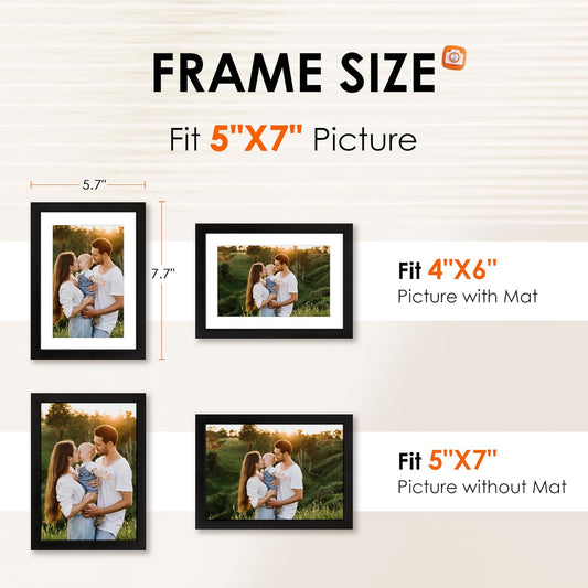 5x7 Picture Frame Set of 2 & 8x10 Picture Frame Set of 2, Photo Frame with HD Plexiglass, Display Pictures 5x7 with Mat or 8x10 Without Mat