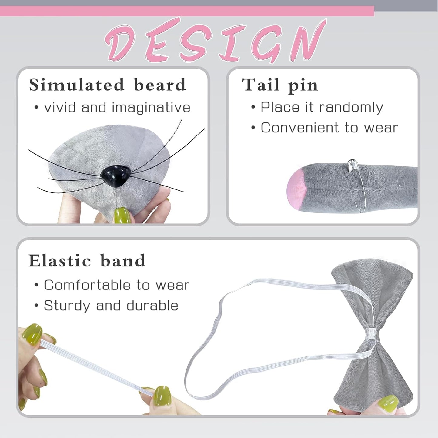 Mouse Costume Accessory Set,Rat Costume Set,Mouse Costume Set Includes Ear Headband,Tail,Nose,Bow Tie for Halloween