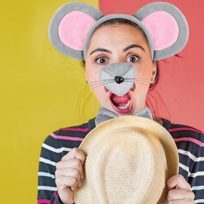 Mouse Costume Accessory Set,Rat Costume Set,Mouse Costume Set Includes Ear Headband,Tail,Nose,Bow Tie for Halloween
