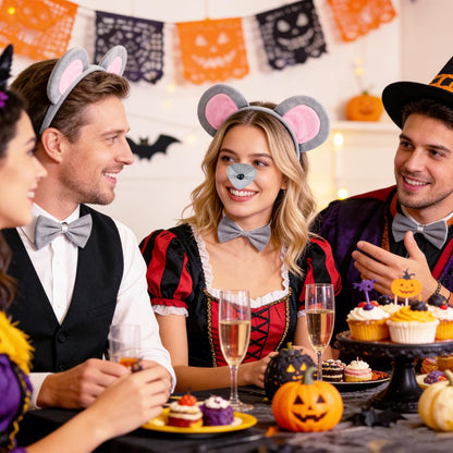 Mouse Costume Accessory Set,Rat Costume Set,Mouse Costume Set Includes Ear Headband,Tail,Nose,Bow Tie for Halloween