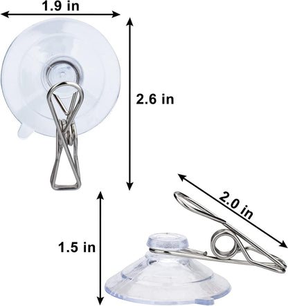 24Pcs Suction Cup Clips for Windows 2" Suction Clips Clear Suction Cup Clamp Holder Suction Cup with Spring Clamps Sucker clamp Clip Window Swivel Clip with Suction Cup