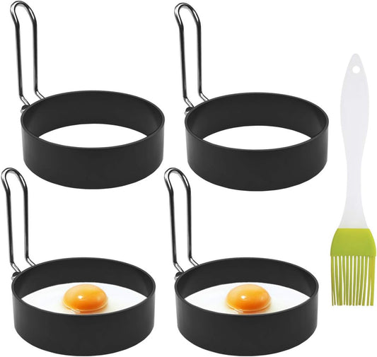 4 Pack Stainless Steel Eggs Maker Non Stick Round Egg Cooker for Cooking Rings Shaper Frying Pancake Sandwiches Metal Handle Household Kitchen Breakfast Tool