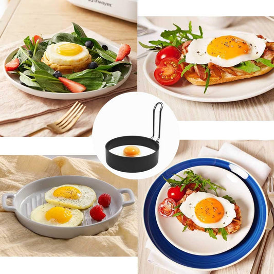 4 Pack Stainless Steel Eggs Maker Non Stick Round Egg Cooker for Cooking Rings Shaper Frying Pancake Sandwiches Metal Handle Household Kitchen Breakfast Tool