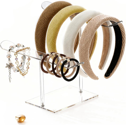 Petluno Double-Tier Clear Acrylic Headband Holder Stand - Elegant Display for 20+ Hair Bands, Accessories Organizer Bedroom, Vanity & Salon Space-Saving, Durable Stylish