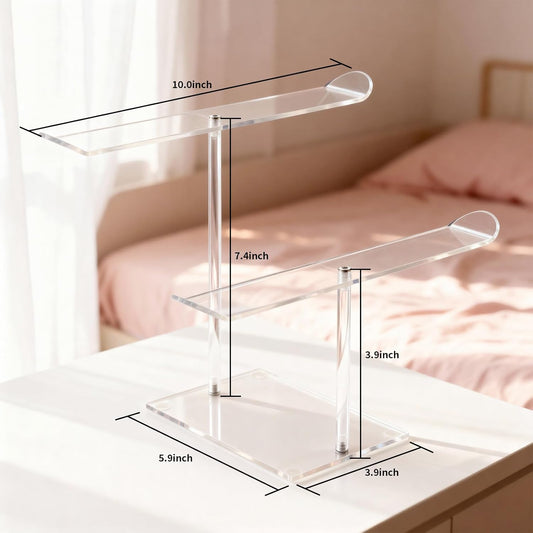 Petluno Double-Tier Clear Acrylic Headband Holder Stand - Elegant Display for 20+ Hair Bands, Accessories Organizer Bedroom, Vanity & Salon Space-Saving, Durable Stylish
