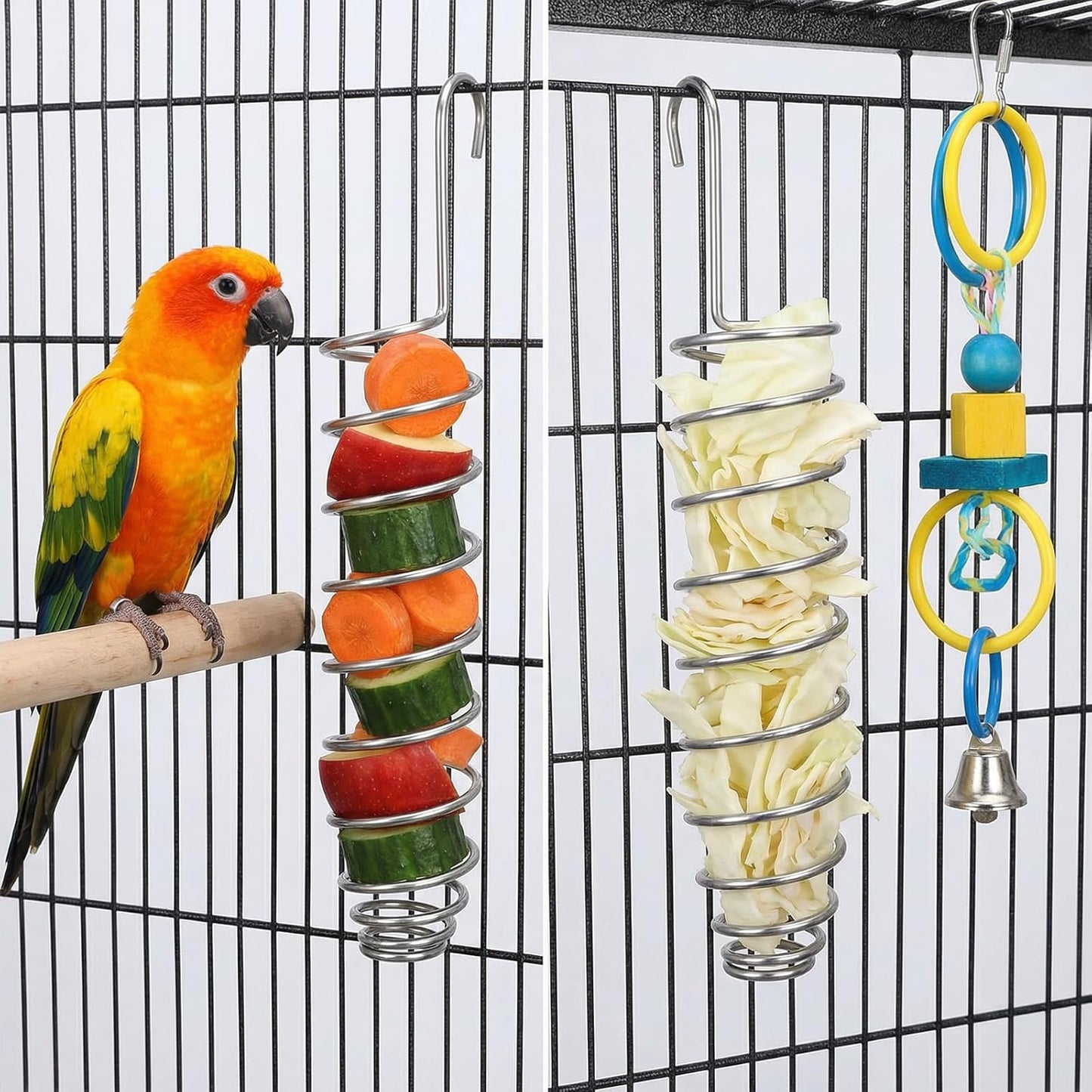 2 Pack Millet Spray Holder for Parrots, Parakeet Treat Sticks Feeder, Natural Millet Treats Stiks Bars for Birds, Includes Cuttlebone and Calcium Block for Healthy Chewing and Play, Silver