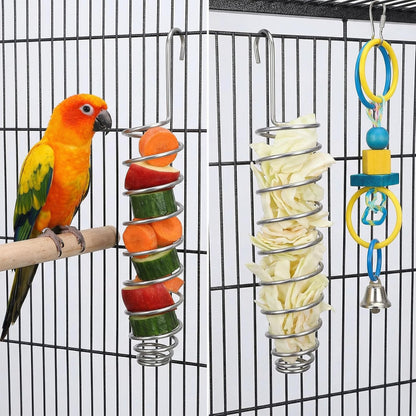 2 Pack Millet Spray Holder for Parrots, Parakeet Treat Sticks Feeder, Natural Millet Treats Stiks Bars for Birds, Includes Cuttlebone and Calcium Block for Healthy Chewing and Play, Silver