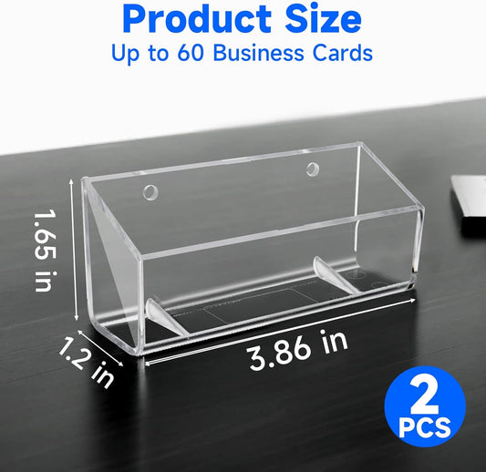Acrylic Business Card Holder, 2 Pack Wall Mount Name Card Holder, Office Calling Cards Display Holder Stand, Visiting Cards Desktop Organizer for Wall Mount or Place on Desk, Fits 40-60 Business Cards