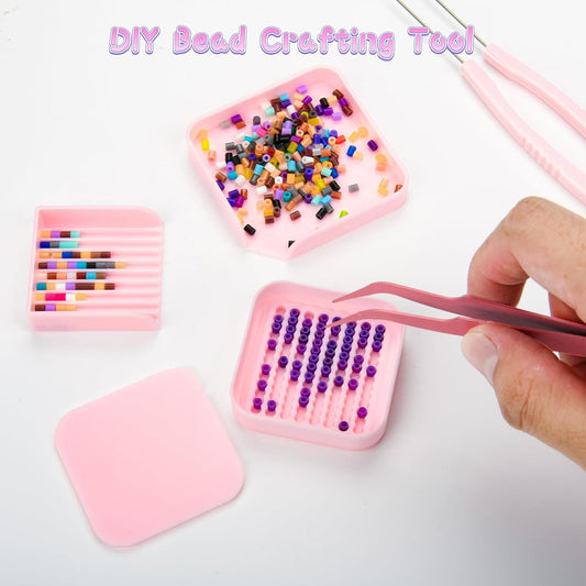 Homakover 2.6mm Fuse Bead Picking Tray Kit – Beads Craft Tool Set with Pickup Tray, Storage Box, Stainless Steel Tweezer(Random Color), Aligner Trays & Needle Tweezer for Arts & Crafts Projects
