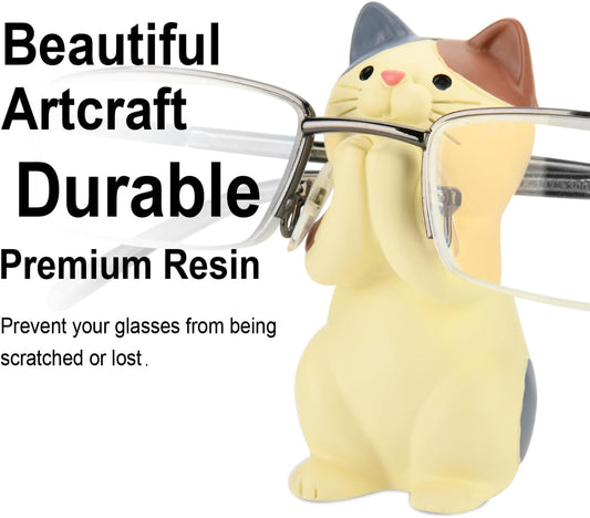 Creative Glasses Holder Stand for Desk, Cute Cat Eyeglasses Holder Display Stand, Sunglasses Spectacle Display Rack, Fun Resin Glasses Keeper Optical Accessories, Nightstand Home Office Desk Decor (Cat)