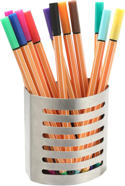2 Pack Magnetic Modern Pen and Pencil Holder, Metal Writing Utensil Storage Organizer for Kitchen, Locker, Home, or Office, 3.25" x 1.75" x 3.50", Brushed Stainless Steel