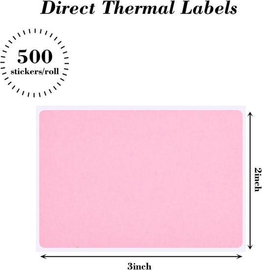 3"x2" Inch Thermal Printer Labels - Adhesive Waterproof Address and Barcode Stickers for Laser/Inkjet Printers, Ideal for Small Business Shipping&Inventory(500PCS, Pink)
