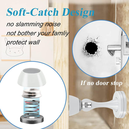 Door Stopper, Magnetic Door Stop White Wall Floor Mount Magnetic Door Stoppers Stainless Steel Magnetic Door Holder Catch Heavy Duty Modern Door Stops for Bottom of Door, 2 Pack