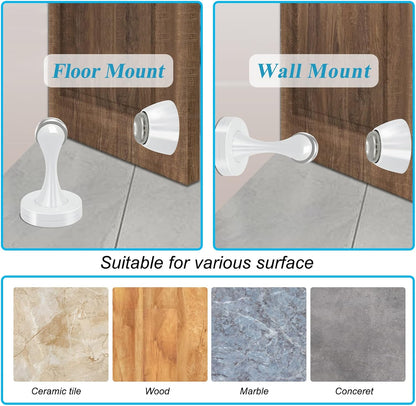 Door Stopper, Magnetic Door Stop White Wall Floor Mount Magnetic Door Stoppers Stainless Steel Magnetic Door Holder Catch Heavy Duty Modern Door Stops for Bottom of Door, 2 Pack