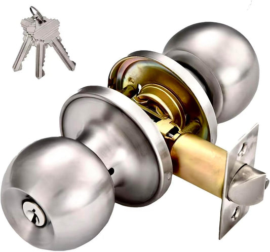 Entry Door Knob with Lock and Keys for Bedroom/Bathroom, Interior/Exterior Door Handle, Indoor/Outdoor Privacy Door Knob, Main/Front Door Handle Lock, Home Security, Poignee Porte Interieur/Exterieur