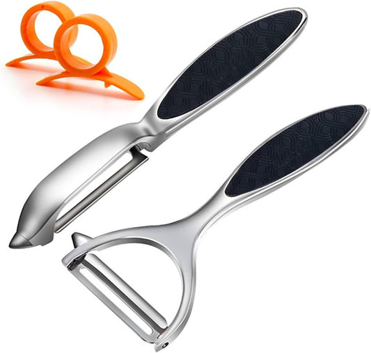 Potato Peelers, Vegetable Peeler for Kitchen Stainless Steel Y Shape Swivel Peelers, Carrot, Fruit, Ergonomic Non-Slip Handle and Sharp Blade with 2 Oranges Peeler