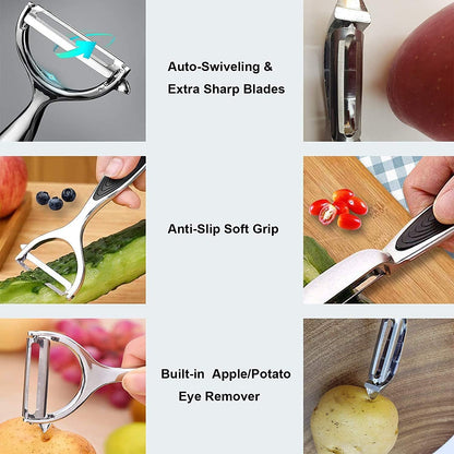 Potato Peelers, Vegetable Peeler for Kitchen Stainless Steel Y Shape Swivel Peelers, Carrot, Fruit, Ergonomic Non-Slip Handle and Sharp Blade with 2 Oranges Peeler