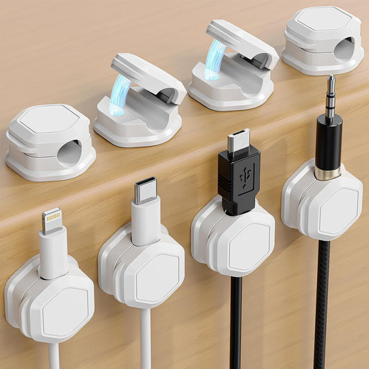 8 Pack Cord Holder - Cord Organizer - Magnetic Cable Clips - Cord Organizer for Desk, Nightstand, Phone Charger, Computer, Home, Office, Car (White)