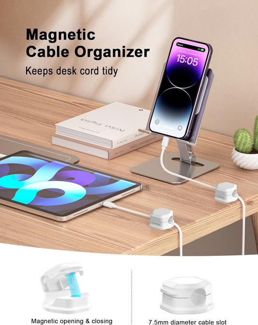 8 Pack Cord Holder - Cord Organizer - Magnetic Cable Clips - Cord Organizer for Desk, Nightstand, Phone Charger, Computer, Home, Office, Car (White)
