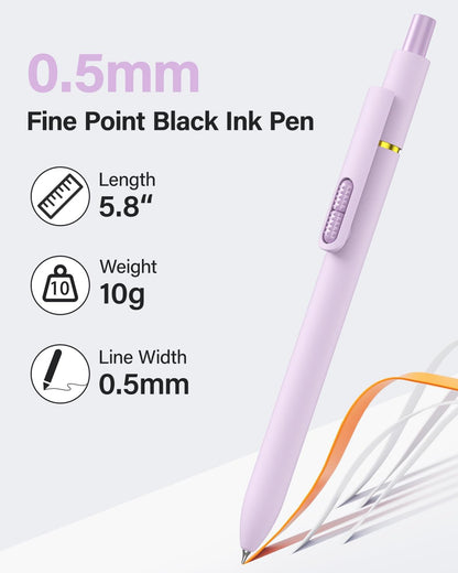 8-Pack Gel Pens, 0.5mm Black Ink Pens Fine Point Smudge-Proof & Fast-Drying, Smooth Ink Retractable Pen for Left Handed School Office Supplies