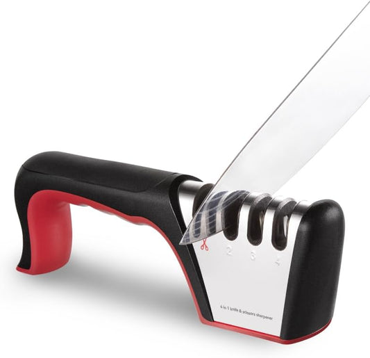 4-in-1 Knife Sharpener, Kitchen Knife Accessories for Ceramic Knives, Steel Knives and Scissors, Aiding in Repair, Restoration, and Polishing of Blades