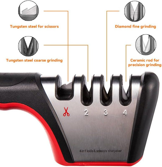 4-in-1 Knife Sharpener, Kitchen Knife Accessories for Ceramic Knives, Steel Knives and Scissors, Aiding in Repair, Restoration, and Polishing of Blades