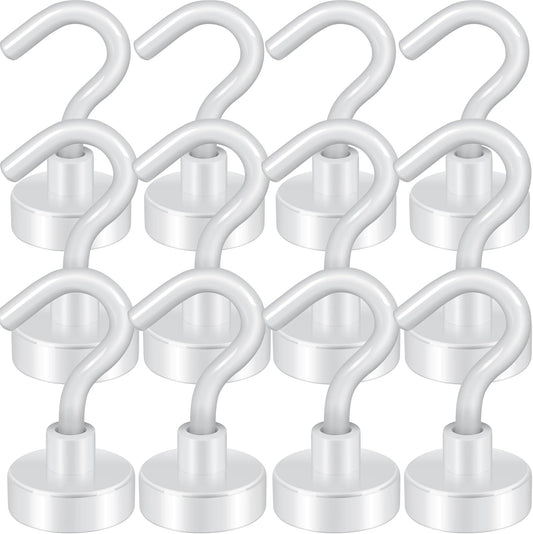 Magnetic Hooks, Cruise Ship Essentials, 30lb+ Heavy Duty Magnetic Hooks for Cruise Cabins, Refrigerator, Grill, Hanging, and Travel | Extra Strong Must-Haves Magnet Hook(White,Pack of 12)