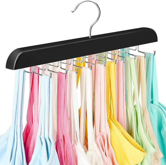Tank Top Hanger with Premium Wood, 24 Large Capacity, Space Saving,360 Degree Rotating, Foldable Metal Hooks, Tank Tops
