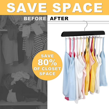 Tank Top Hanger with Premium Wood, 24 Large Capacity, Space Saving,360 Degree Rotating, Foldable Metal Hooks, Tank Tops